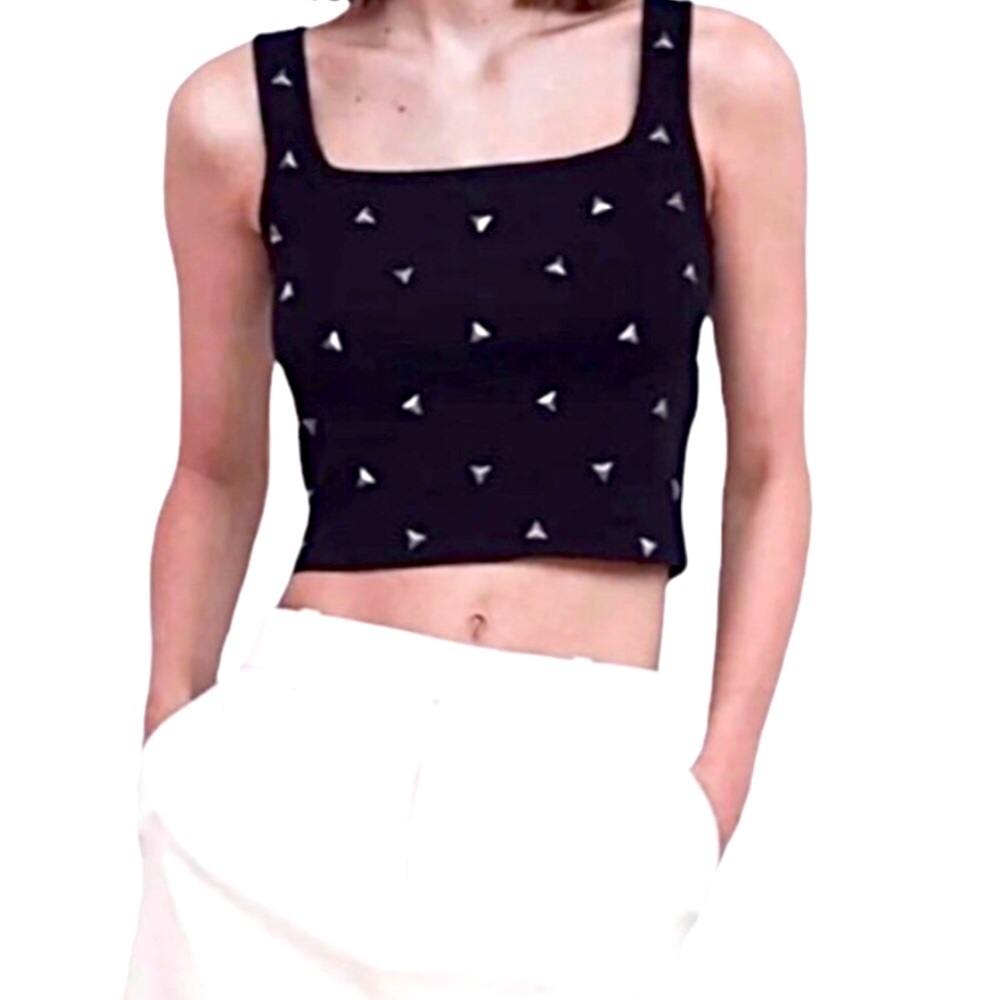 Zara Studded Ribbed Black Cropped Tank Top. NEW Size S